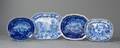 Four Oval Blue Transferdecorated Staffordshire Pottery Platters