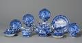Partial Blue Transferdecorated Staffordshire Pottery Tea Set and an Erie Canal Plate