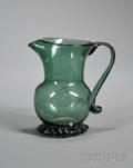 Early Freeblown Smoky Green Glass Pitcher