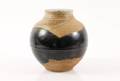 Japanese Round Pottery Vase Tenmoku Glaze on Gray
