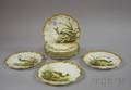 Set of Nine George Jones Gilt and Handpainted Fish Decorated Porcelain Plates