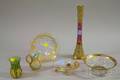 Six Gilt and Enamel Decorated Art Glass Table Items