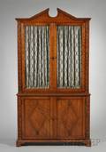 Neoclassical Carved Cherry Breakfront with Steel Wire Panel Doors