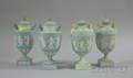 Two Pairs of Wedgwood Light Blue Jasper Vases with Covers