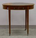 Oval Inlaid Mahogany Veneer Table with Leatherinset Top