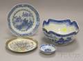 Chinese Export Porcelain Cut Corner Fruit Bowl Plate Small Sauce Dish and an Enameled Plate