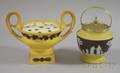 Wedgwood ThreeColor Jasper Dip Footed Biscuit Barrel and a TwoHandled Caneware Urn