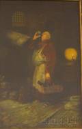 Framed 19th20th Century Continental Oil on Canvas Portrait of a Monk in a Wine Cellar