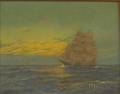 Framed Oil on Canvas Ship Sailing at Sunset