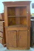Diminutive Country Pine TwoPart Corner Cupboard