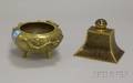 Footed Bronze Censer and Cloisonne Inkwell