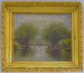 Framed 20th Century American School Oil on Canvas View of a Fisherman on a Lake