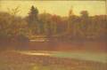 Framed American School Oil on Canvas Autumn Lakeshore View