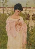 BritishContinental School 19th Century Classical Maiden Holding Pinks