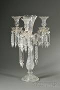 Pair of British Colorless Cut and Molded Glass Three Light Banquet Table Lustres