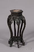 Chinese Carved and Ebonized Hardwood and Marbleinset Plant Stand