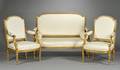 Suite of Louis XVI Style Giltwood and Silk Upholstered Seating Furniture