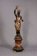 Large Venetian Painted and Parcel Gilt Carved Wood and Gesso Blackamoor Hall Figure