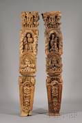Pair of Spanish Colonial Carved Hardwood Columns