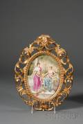 German Painted Porcelain Plaque in Giltwood Frame