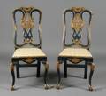 Set of Ten Chippendalestyle Black Painted and Giltwood Dining Chairs