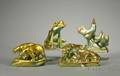 Four Zsolnay Green Eosin Animal Figures