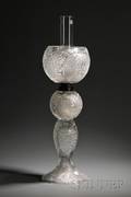 Large American Colorless Cut Glass Oil Lamp