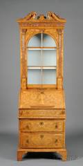 George II Carved and Inlaid Burl Walnut Veneered Diminutive Bureau Bookcase