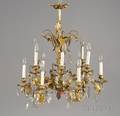 Rococostyle Giltbronze and Glassmounted Twelvelight Chandelier