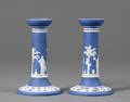 Pair of Wedgwood Dark Blue Jasper Dip Candlesticks