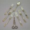 Seven Tiffany Sterling Flatware Pieces and a Pair of Tiffany Shears