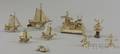 Nine Continental Silver Decorative Ships and Windmills