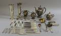 FourPiece Silver Plated Pairpoint Tea Set and Silver Plated Flatware