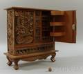Asian Export Carved Wooden TwoDoor Jewelry Cabinet