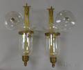 Pair of Brass and Colorless Blown Glass Wall Sconces