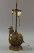 Glazed Sgraffito Decorated Art Pottery Birdform Table Lamp Base