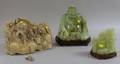 Asian Carved Hardstone Seated Buddha with Animals Group and Two Carved Jade Seated Buddha Figures