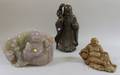 Two Asian Hardstone Reclining Buddha Figures and a Ceramic Figure of an Immortal