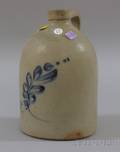 Taft  Company Keene NH Cobalt Floral Decorated Stoneware Jug
