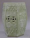 Chinese Export Hexagonal Celadon Glazed Pate sur Pate Decorated Porcelain Garden Seat