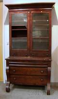 Empire Glazed Mahogany and Mahogany Veneer Writing DeskBookcase