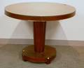 Neoclassicalstyle Circular Veneer Center Table with Fluted Pedestal Base