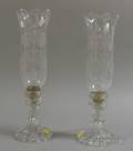 Pair of Baccarat Colorless Molded Glass Candleholders and Etched Shades