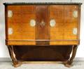 Art Deco Style Marbletop Brassmounted Inlaid Veneered ThreeDoor Cabinet on Stand