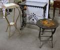 Victorian Onyxtop Brass Stand a Blackpainted Iron Table and a Painted Floral Decorated Wooden Folding Stand