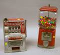 Vintage Oak Mfg Co Glass and Painted Cast Metal Gumball Machine and a Nevada Cast Metal Slot Machine