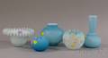 Five Victorian Light Blue Satin Art Glass Table Items