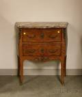 Diminutive Louis XV Style Marbletop Inlaid and Veneered Swellfront Commode