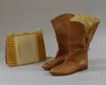 Pair of Vintage Manolo Blahnik Lowheeled Tan Leather Boots and a Vintage Bleached Alligator Handbag