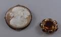 Silverframed Shell Carved Double Portrait Cameo Brooch and Gold and Citrine Pendant 